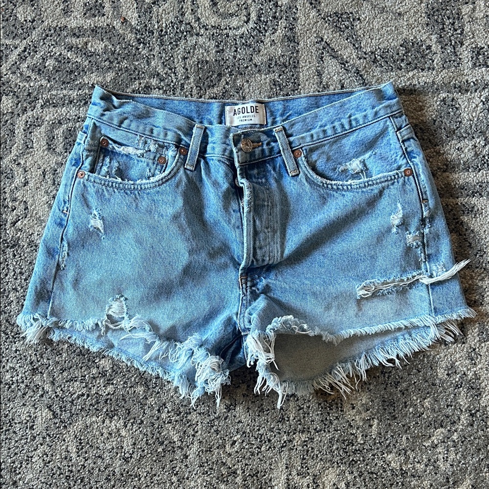 Agolde Light Blue Distressed Shorts